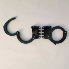 Professional Police Handcuffs Hinged Stainless Steel Black Heavy Duty + Two Keys
