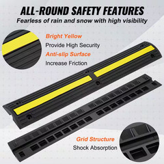 4PCS Floor Cable Protector Ramp 3.28 Ft. 1 Channel Rubber Speed Bump 18000Lbs. L