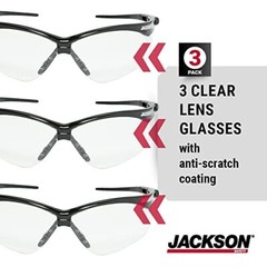 Jackson Safety 5000 SG Safety Glasses Hardcoat Clear Lens Tint – 3Pack