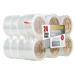 ROWNAK Clear Packaging Tape 24rolls–2.7mil Thick, 2.0 inches Wide,60 Yards Roll