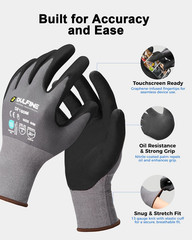 Safety Work Gloves for Men & Women, Microfoam Nitrile Coated Nylon Black Grip
