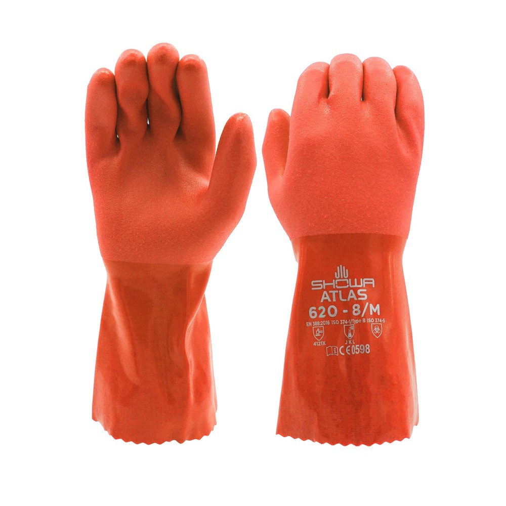 Atlas 620 Double-Dipped PVC Chemical Resistant Gloves, Rough Finish Grip