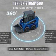 USA Stocks TYPHON STOMP 509 25HP Kubota D1105 1.4 Ton EPA Skid Steer Loader