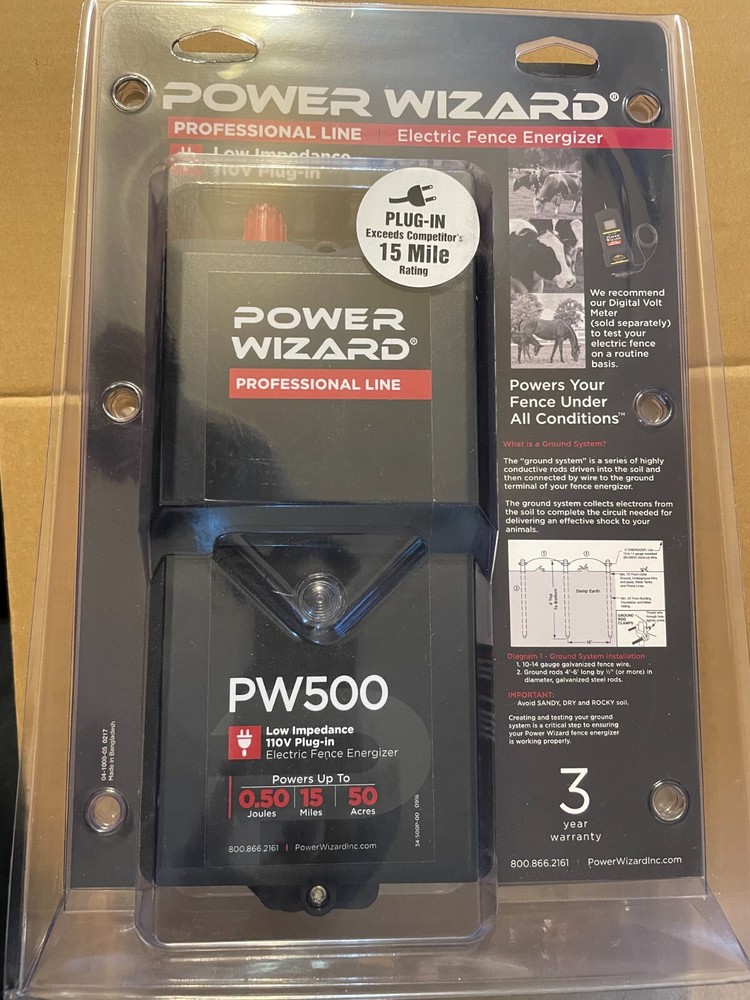 Power Wizard PW500 110V Plug-In Electric Fence Charger (Sealed/Unused)