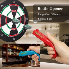 Bottle Opener with Cap Launcher – Funny Shooting Gun for Parties, L, Red-Blue