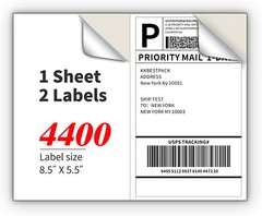 220-11000 Shipping Labels 8.5 x 5.5″ Half Sheets Blank Self Adhesive 2 Per Sheet