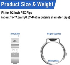 1/2 inch PEX Stainless Steel Clamp Cinch Rings Crimp Pinch Fitting 50 pcs