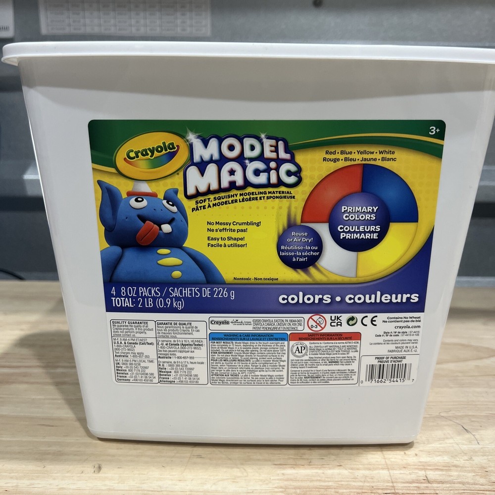 NEW! Crayola (4) 8oz Packs Model Magic Modeling Compound – BL, RD, WT, YL 574415