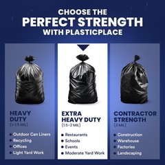 Plasticplace 55 Gallon Trash 1.5 Mil Garbage 38 X 58 75Count T55157Bk