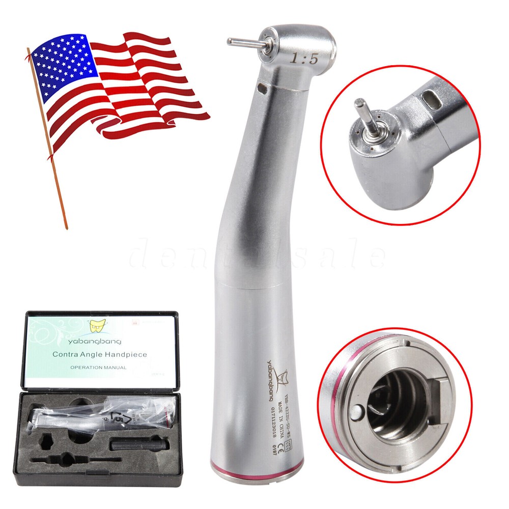 NSK Style Dental 1:5 Increasing Handpiece Fiber Optic LED Contra Angle Red Ring