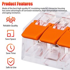 90Pcs For Wago 221 Lever Nuts Compact Splicing Wire Connectors – 2/3/5 Terminal
