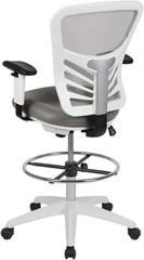 Light Gray Ergonomic Drafting Chair with Chrome Foot Ring & Adjustable Arms