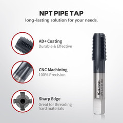 1/8”-27 NPT Pipe Tap, High-Speed Steel Thread Tap with AD+ Coating, Heavy-Duty T