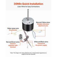 Uimoso Condenser Fan Motor with Capacitor 1/3HP 1075RPM 208-230V CW/CCW Rotation