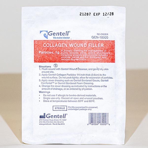 5: Five Gentell Collagen Wound Filler Particles 1g Dressing Burn Care Exp.2029