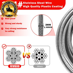 1/8Inch Stainless Steel Security Cable 4/6/10/15FT Luggage Lock Safety Wire Flex