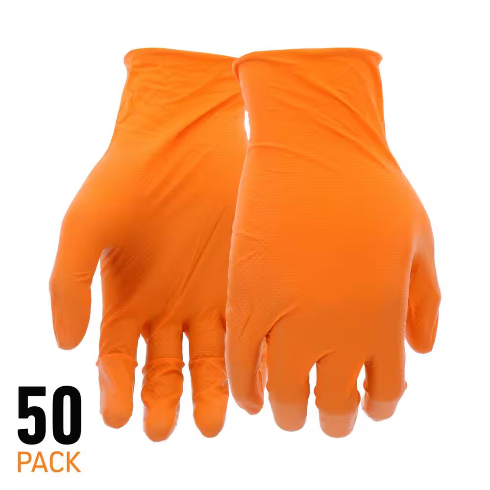 X-Large Orange 6 Mil Thick 100% Nitrile Disposable Work Gloves with Textured Gri