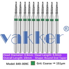 Vakker® 10pc/pk Diamond Burs Round Long Round End Taper Diamond Bur