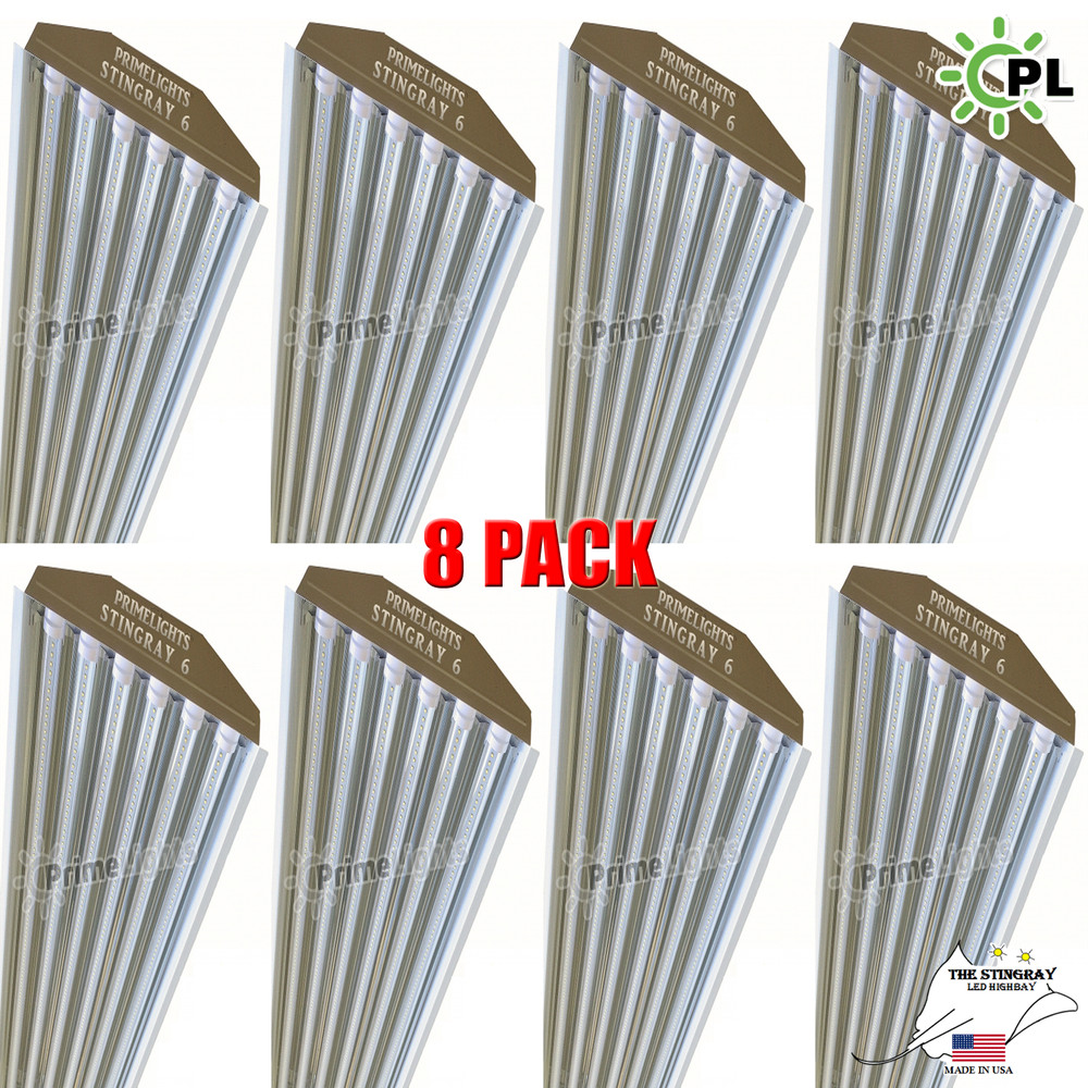 (Qty8) 6 Bulb / Lamp T8 LED High Bay Warehouse, Commercial Light Fixture CLEAR