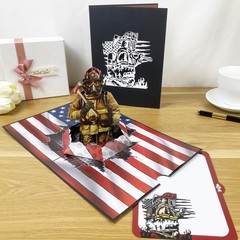 PQDGlobal 3D Firefighter Popup Card – 5.9 inches x 7.9 inches,