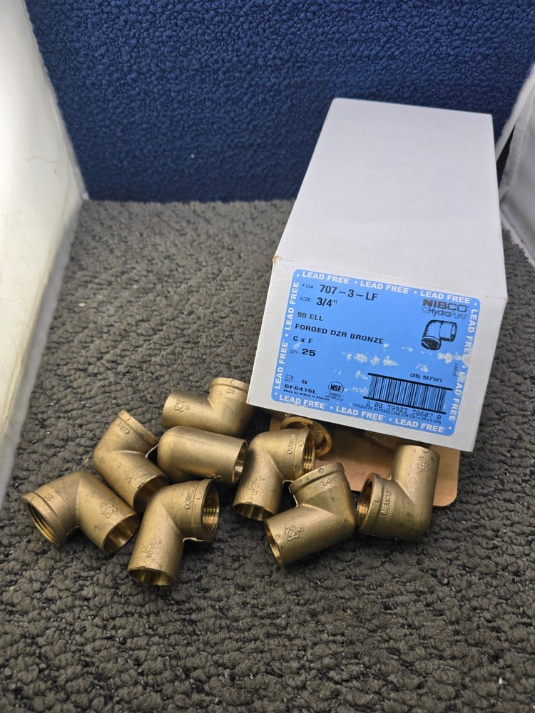 (QTY 25) Nibco 707-3-LF 3/4″ Lead-Free Forged DZR Bronze Solder Elbow Fittings
