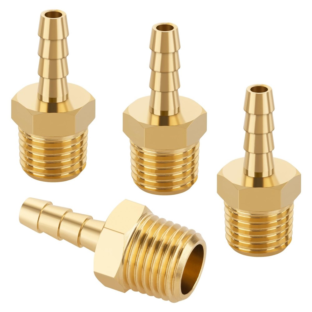 4pcs Brass Hose Barb Fittings 3/16 Hose Barb To 1/4 Npt Male Thread Air Hose Fi