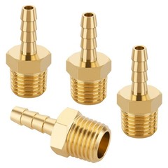 4pcs Brass Hose Barb Fittings 3/16 Hose Barb To 1/4 Npt Male Thread Air Hose Fi
