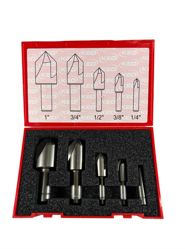 KEO 917-000-011 1/4″ to 1″ Dia 82° Angle 3 Flute 5-Piece Cobalt Countersink Set
