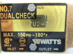 WATTS , 1″ FNPT BRONZE DUAL CHECK VALVE, NO.-7 , 7U2-2 , 150 PSI