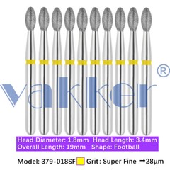 10pc/pk Dental Diamond Burs Shape Egg Diamond Bur Super Fine Medium Coarse