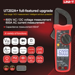 UNI-T Digital Clamp Meter UT202A+, AC Current TRMS HVAC Volt Amp Ohm Meter Clamp