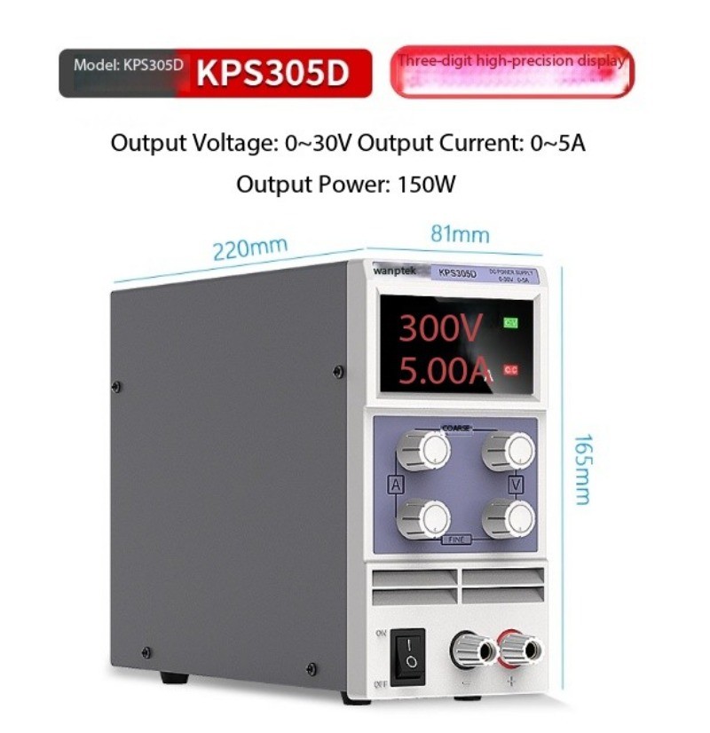 KPS305DF 4 Digits LED DC Power Supply 0-30V/0-5A 0.01V/0.001A Digital Adjustable