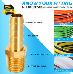 2 Pcs Air Hose Barb Fittings, 1/4 NPT to 3/8 Barb, Barbed Hose Fittings, Male Th