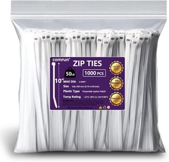 1000PCS 10″ White Nylon Zip Ties, 50lb Heavy Duty UV Resistant Cable Ties