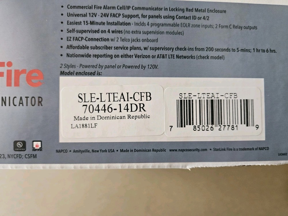 *NEW* Napco SLE-LTEVI-CFB Starlink Fire Alarm Communicator Dialer – NEW IN BOX