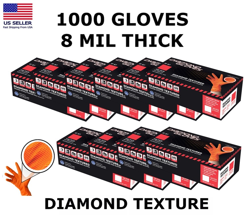 8 Mil Orange Heavy Duty Thick Nitrile Industrial Gloves Case 1000 PCS – S M L XL