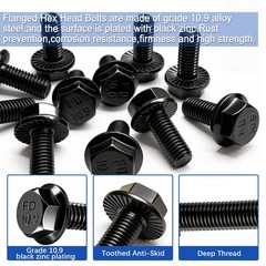 50PCS M6-1.0 X 20Mm Metric Flange Hex Head Bolts,Hex Drive Screws 10.9 Black Zin