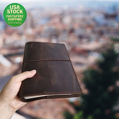 Travelers Notebook Cover A5 Dark Brown Genuine Leather with Pockets Card Slots