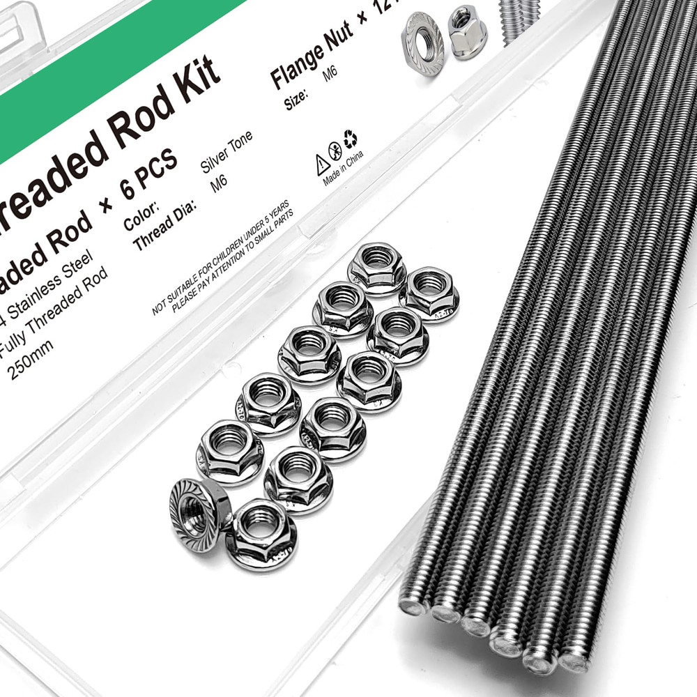 M6-1.0X250Mm Fully Threaded Rod Studs, 304 Stainless Steel Long