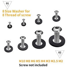 Durable Black Nylon Flat Washer Set, 500 Pieces, 8 Metric Sizes M2 M2.5 M3 M4 M5