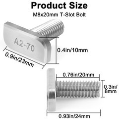 20Pcs M8x20 304 Stainless Steel T-Slot Bolt M8x20mm Bolt T-Shaped Bolt Screw …