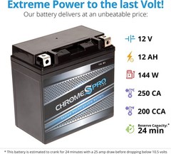 Chrome S Pro YTX14L-BS Maintenance-Free 12V 14Ah Battery Replacement for ATV,…