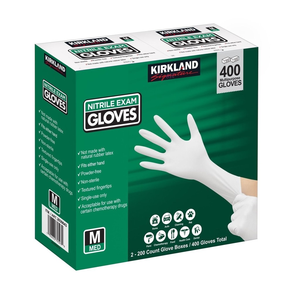 Kirkland Signature. Nitrile Exam Gloves, Medium. 400 Count