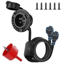 20A 125V AC Port Plug w/5-in-1 T-Blade Adapter, 12AWG RV Shore Power Inlet Plug