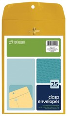 Top Flight Clasp Envelopes, Gummed and Clasped Closure, 6 x 9 One Size, Brown