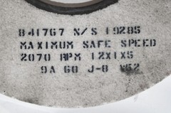 BAY STATE 841767 N/S 19285 NOS GRINDING WHEEL 12X1X5 2070 RPM 9A 60 J-8 V52