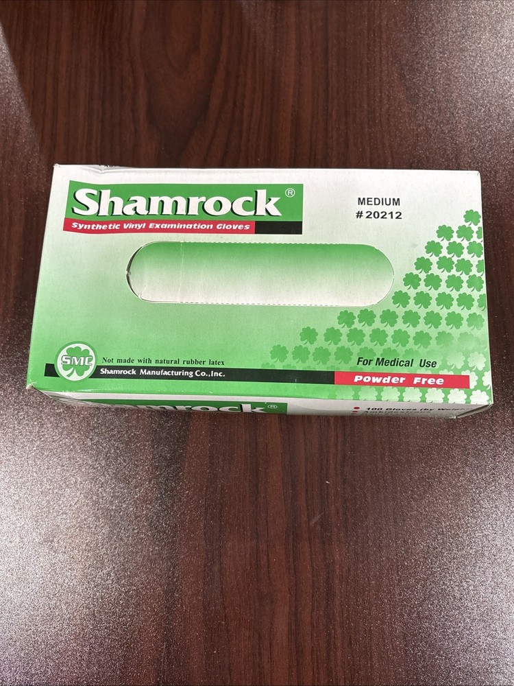Shamrock Synthetic Vinyl Exam Gloves – Powder-Free – Medium – 100 Count