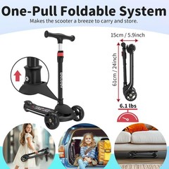 A9 Scooter Kids 312 Years, 3 Wheel Folding Scooter with LED Light Up Wheels…