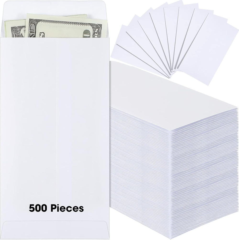 500 ULINE White Coin Envelopes 3.5×6.5 Coins Cash Storage Mailers