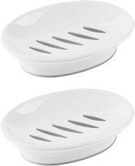 2-Pack Soap Dish with Drain Plastic Sponge Holder Easy Cleaning Soap Saver Tray